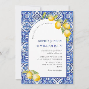 Blue Tiles Wedding Lemons Einladung