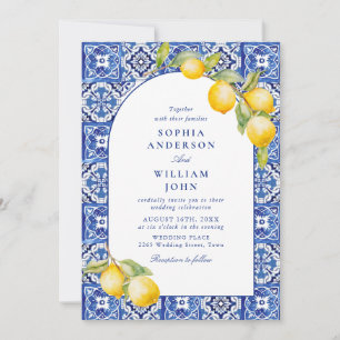 Blue Tiles Wedding Lemons Einladung
