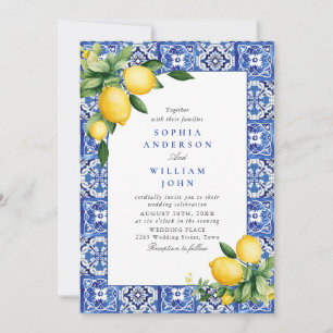 Blue Tiles Wedding Lemons Einladung
