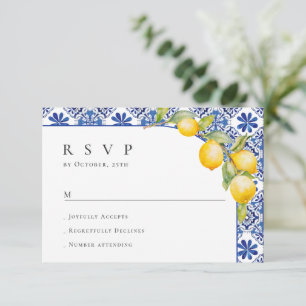 Blue Tiles Wedding Lemons RSVP Karte