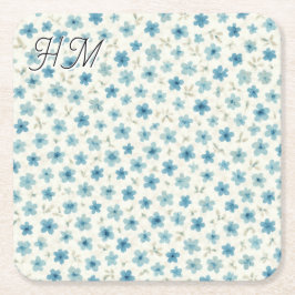 Blue Tiny Flower Simple Customize Your Initial Rechteckiger Pappuntersetzer