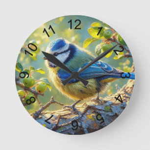 Blue Tit 4 Runde Wanduhr