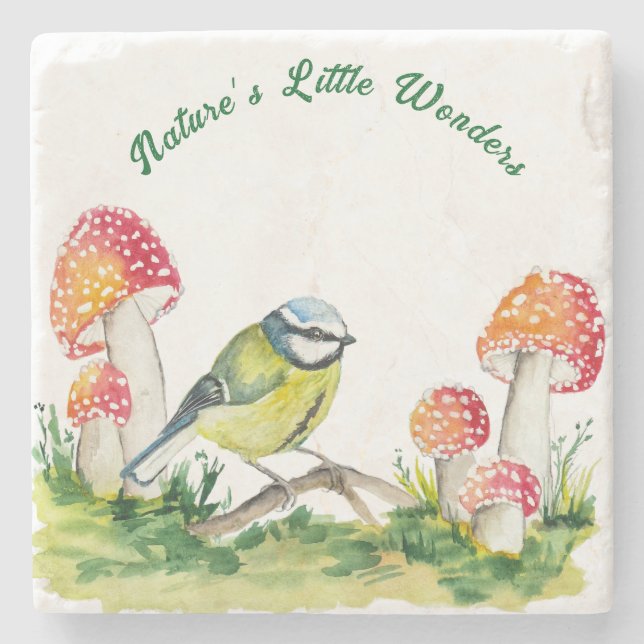 Blue Tit and Fly Agaric in a Forest Clearing Steinuntersetzer (Vorderseite)