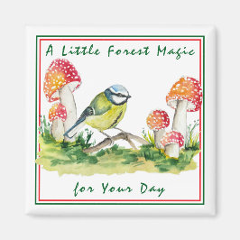 Blue Tit and Fly Agaric Watercolor Magnet