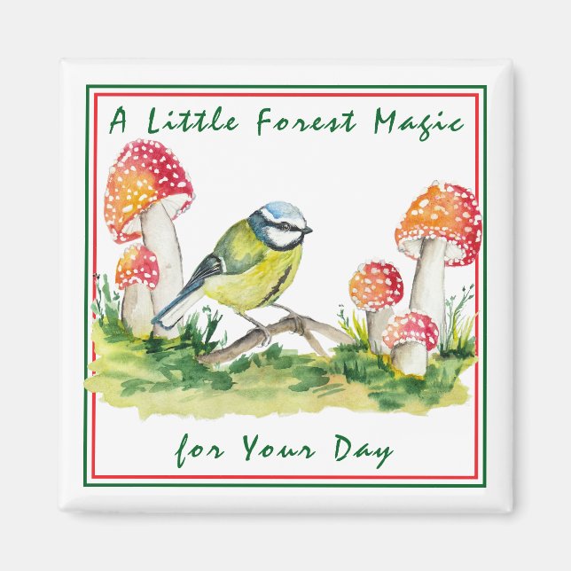 Blue Tit and Fly Agaric Watercolor Magnet (Vorne)
