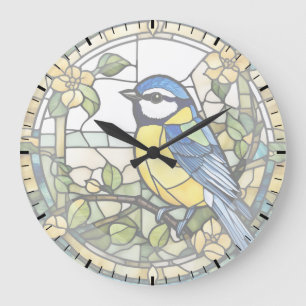 Blue Tit Imitate verklebte Glass Bluetit Bird Cloc Große Wanduhr