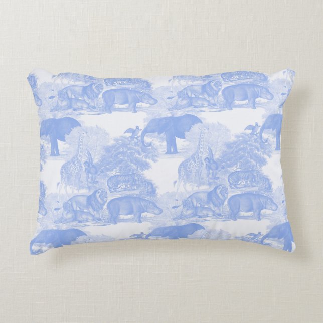 Blue Toile Animals Chinoiserie Baby Boy Kinderzimm Dekokissen (Vorderseite)
