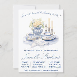 Blue Toile China, Viktorianisch Tee Party Babydusc Einladung