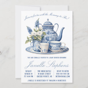 Blue Toile China, Viktorianisch Tee Party Babydusc Einladung