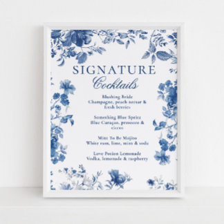 Blue Toile Chinoiserie Signature Cocktail Menu Poster