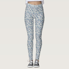 Blue Toile Christmas Ornaments, Bells & Ribbon Leggings