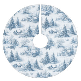 Blue Toile Christmas Pattern Polyester Weihnachtsbaumdecke