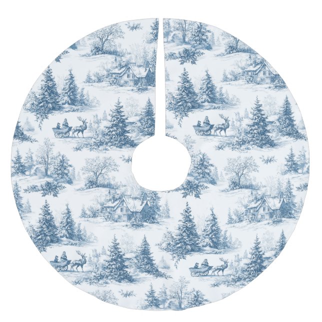 Blue Toile Christmas Pattern  Polyester Weihnachtsbaumdecke (Vorderseite)
