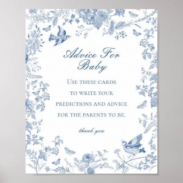 Blue Toile De Jouy Advice for Baby Showgame Poster (Vorne)