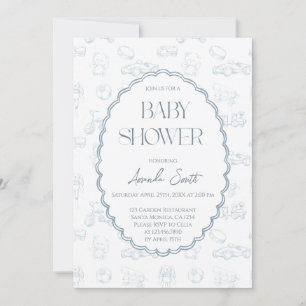 Blue Toile de Jouy Baby Dusche Einladung