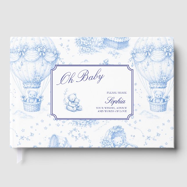 Blue Toile de Jouy Baby Shower Guest Book Gästebuch (Vorderseite)