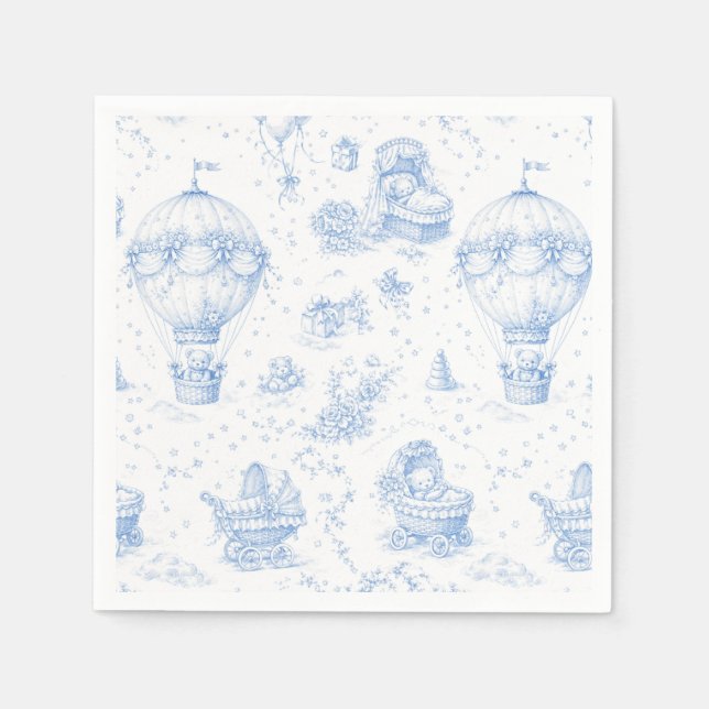 Blue Toile de Jouy Baby Shower Napkins Serviette (Vorderseite)