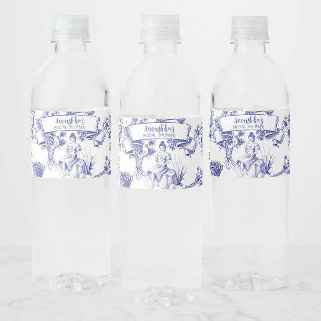 Blue Toile de Jouy Brautparty (Flaschen)
