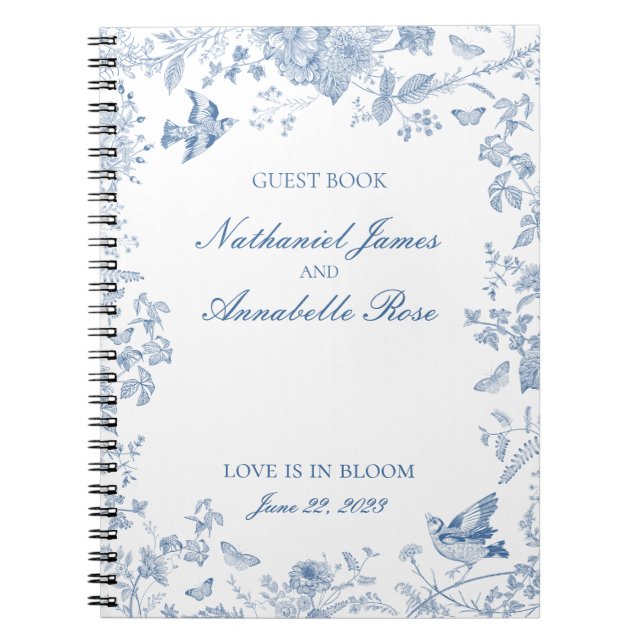 Blue Toile De Jouy Floral Wedding Guest Book Notizblock (Vorderseite)