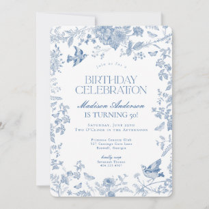 Blue Toile De Jouy French Floral Geburtstagsparty Einladung