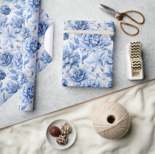 Blue Toile de Jouy Geschenkpapier