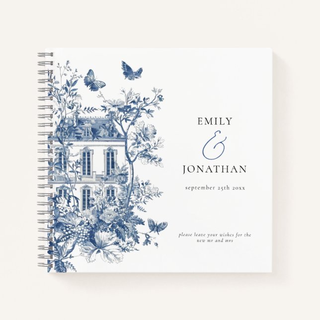 Blue Toile De Jouy Mariage Livre d'or (Devant)