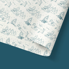 Blue Toile de Jouy Moderne Weihnachtsszenen Seidenpapier