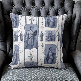 Blue Toile de Jouy Neoklassische Götter und Goddes Kissen
