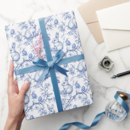 Blue Toile De Jouy Osterhase Geschenkpapier