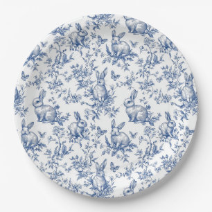 Blue Toile De Jouy Osterhase Pappteller