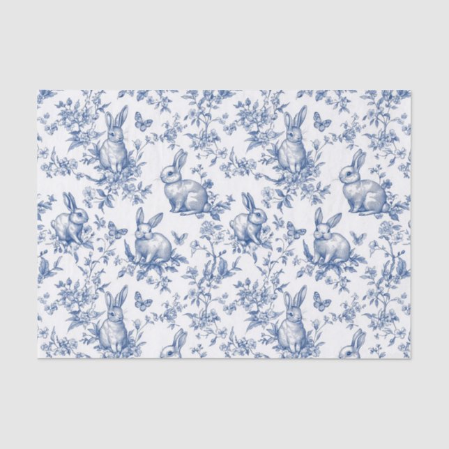 Blue Toile De Jouy Osterhase Seidenpapier (Vorderseite)