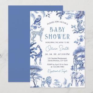Blue Toile De Jouy Safari Animals Boy Baby Dusche Einladung
