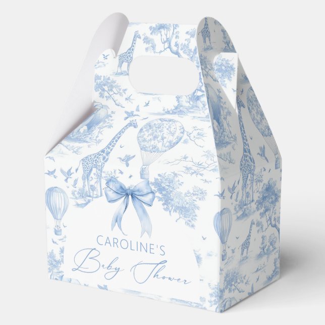 Blue Toile de Jouy Safari Baby Dusche Geschenkschachtel (Vorderseite)