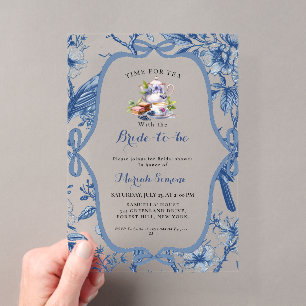 Blue Toile de jouy Tee Party Brautparty Acryleinladungen
