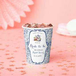 Blue Toile de jouy Tee Party Brautparty Pappbecher