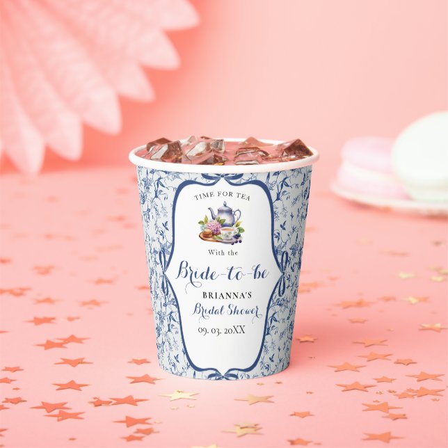 Blue Toile de jouy Tee Party Brautparty Pappbecher (Insitu)