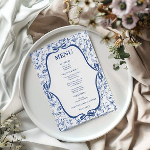 Blue Toile de jouy Tee Party Brautparty Party Menükarte