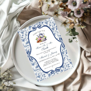Blue Toile de jouy Tee Party Engagement Party Einladung