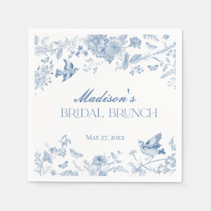 Blue Toile De Jouy Vintag Floral Bridal Brunch Serviette