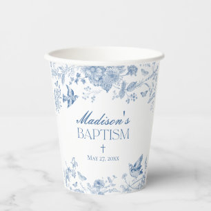 Blue Toile De Jouy Vintage Blumentaufe Pappbecher