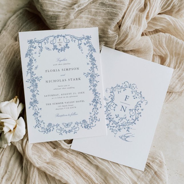 Blue Toile De Jouy Wedding Einladung Chinoiserie (Von Creator hochgeladen)