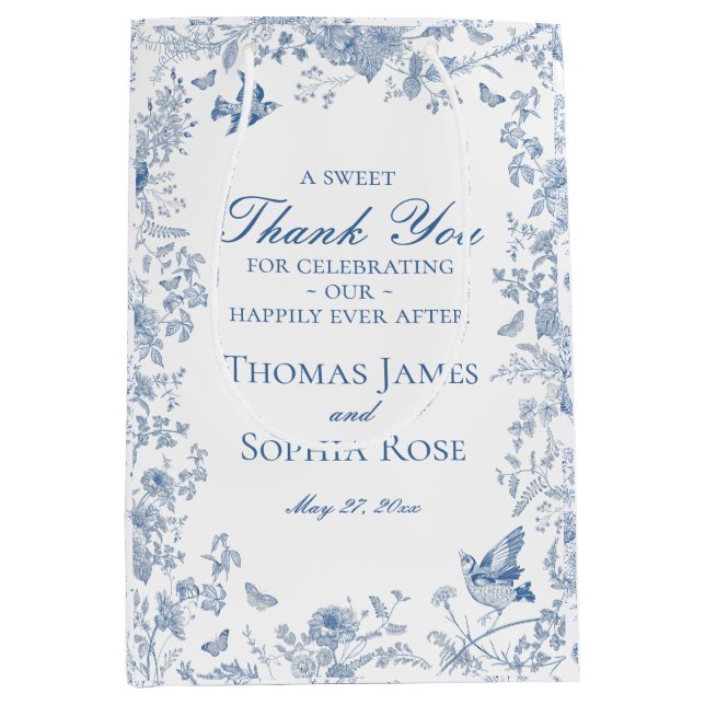 Blue Toile De Jouy Wedding Party - Favoriten Mittlere Geschenktüte (Vorderseite)