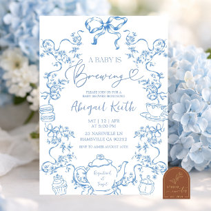 Blue Toile Ein Baby braut Tee Party Einladung