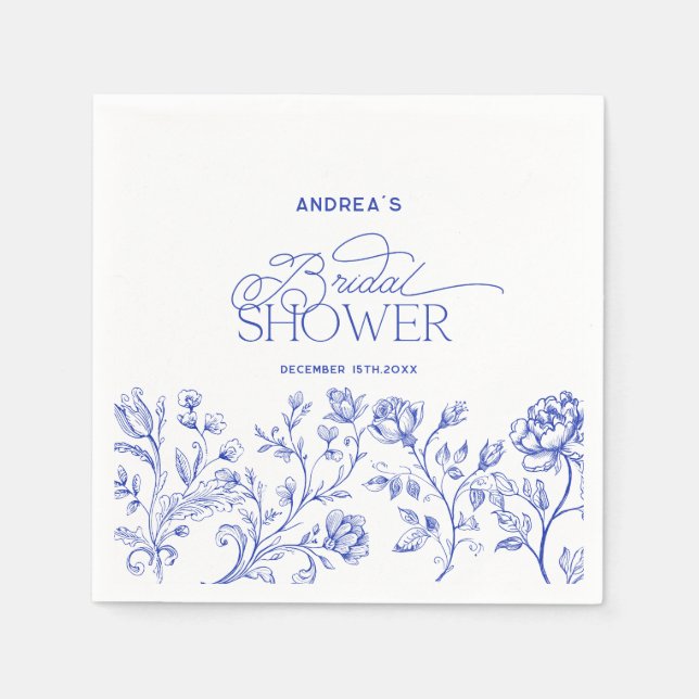 Blue Toile Elegantes Brautparty Serviette (Vorderseite)