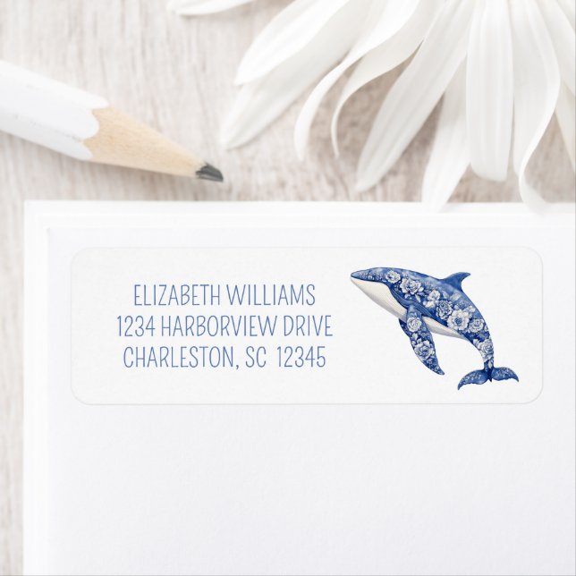 Blue Toile Floral Beach Dolphin Personalisiert (Insitu)