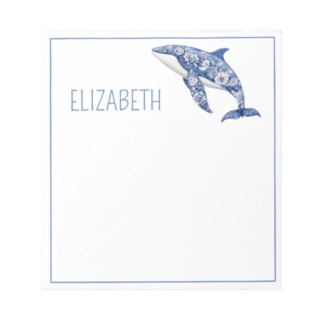 Blue Toile Floral Beach Dolphin Personalisiert Notizblock (Vorderseite)