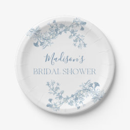 Blue Toile Floral Brautparty Paper Teller