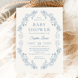 Blue Toile Floral Chinoiserie Babydusche Einladung