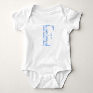 Blue Toile Floral Hydrangea "F" One-Sie Baby Strampler