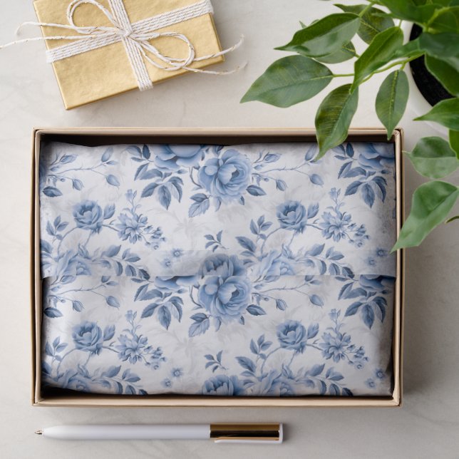 Blue Toile Floral Tissue Paper Seidenpapier (Geschenk)
